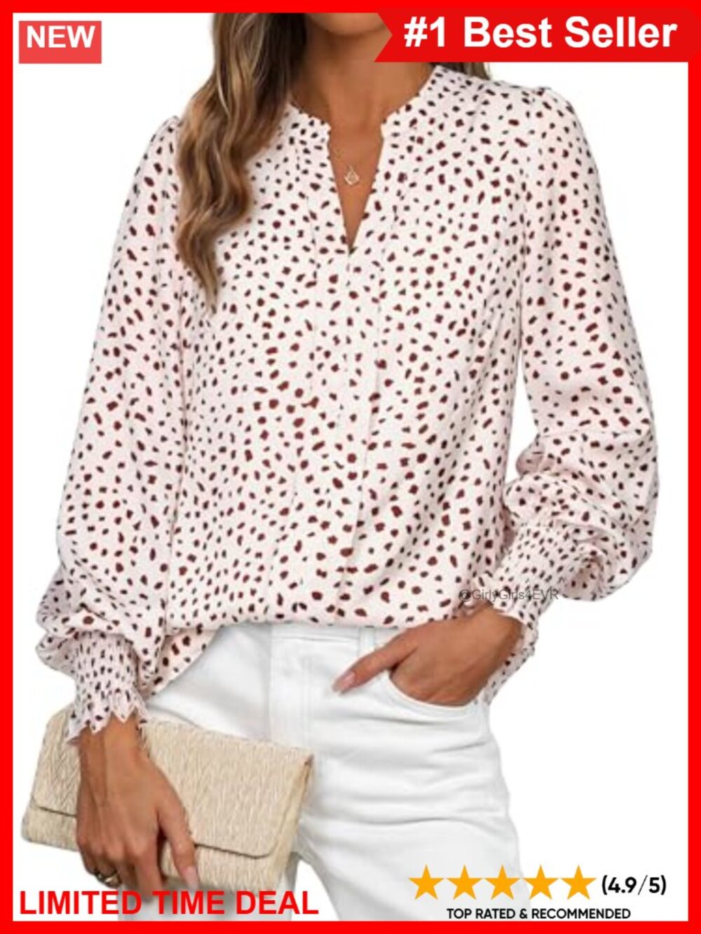 Boho Floral V-Neck Long Sleeve Blouse with Smocked Cuffs